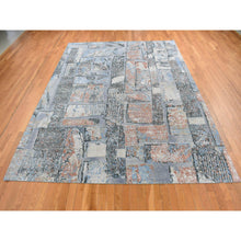 Load image into Gallery viewer, 9&#39;x12&#39;2&quot; Ruddy Blue, Modern Brick Design, Thick And Plush, Hand Knotted, Wool And Real Silk, Oriental Rug FWR522612