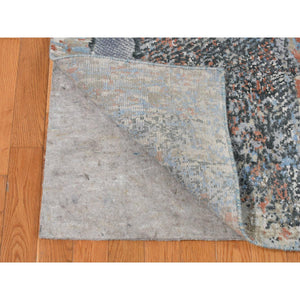 9'x12'2" Ruddy Blue, Modern Brick Design, Thick And Plush, Hand Knotted, Wool And Real Silk, Oriental Rug FWR522612