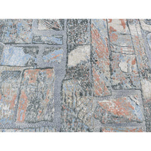 Load image into Gallery viewer, 9&#39;x12&#39;2&quot; Ruddy Blue, Modern Brick Design, Thick And Plush, Hand Knotted, Wool And Real Silk, Oriental Rug FWR522612