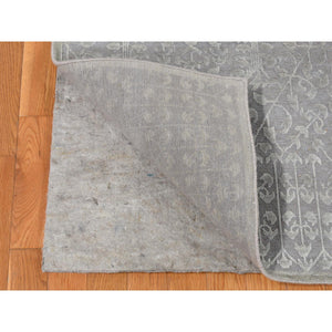 9'x12'1" Battleship Gray, Silk With Textured Wool, Tone On Tone, Hand Knotted, Oriental Rug FWR522624