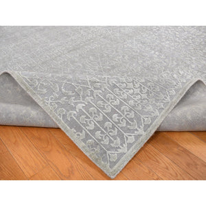 9'x12'1" Battleship Gray, Silk With Textured Wool, Tone On Tone, Hand Knotted, Oriental Rug FWR522624