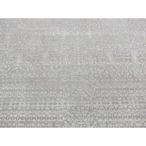 9'x12'1" Battleship Gray, Silk With Textured Wool, Tone On Tone, Hand Knotted, Oriental Rug FWR522624