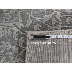 9'x12'1" Battleship Gray, Silk With Textured Wool, Tone On Tone, Hand Knotted, Oriental Rug FWR522624