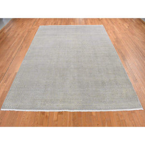 8'10"x12' Battleship Gray, Silk With Textured Wool, Tone On Tone, Hand Knotted, Oriental Rug FWR522630