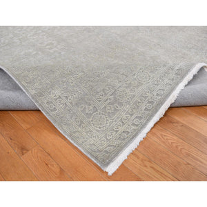 8'10"x12' Battleship Gray, Silk With Textured Wool, Tone On Tone, Hand Knotted, Oriental Rug FWR522630