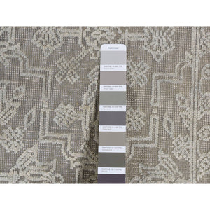 8'10"x12' Battleship Gray, Silk With Textured Wool, Tone On Tone, Hand Knotted, Oriental Rug FWR522630