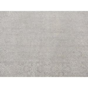 8'10"x12' Battleship Gray, Silk With Textured Wool, Tone On Tone, Hand Knotted, Oriental Rug FWR522630