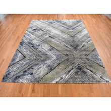 Load image into Gallery viewer, 9&#39;x12&#39;1&quot; Battleship Gray, The Wood Grain Design, Silk With Textured Wool, Hand Knotted, Oriental Rug FWR522642