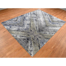 Load image into Gallery viewer, 9&#39;x12&#39;1&quot; Battleship Gray, The Wood Grain Design, Silk With Textured Wool, Hand Knotted, Oriental Rug FWR522642