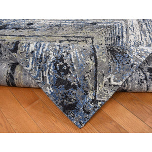 9'x12'1" Battleship Gray, The Wood Grain Design, Silk With Textured Wool, Hand Knotted, Oriental Rug FWR522642