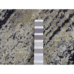 9'x12'1" Battleship Gray, The Wood Grain Design, Silk With Textured Wool, Hand Knotted, Oriental Rug FWR522642