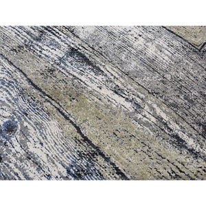 9'x12'1" Battleship Gray, The Wood Grain Design, Silk With Textured Wool, Hand Knotted, Oriental Rug FWR522642
