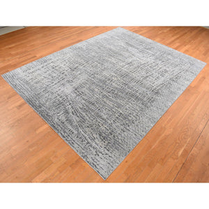 8'10"x12'2" Cloud Gray, The Lost Branches, Silk With Textured Wool, Hand Knotted, Oriental Rug FWR522648