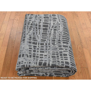 8'10"x12'2" Cloud Gray, The Lost Branches, Silk With Textured Wool, Hand Knotted, Oriental Rug FWR522648