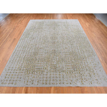 Load image into Gallery viewer, 9&#39;10&quot;x14&#39; Silk Gray, Broken and Erased Mamluk Design, Hand Loomed, Wool and Silk, Oriental Rug FWR522672