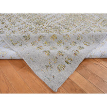 Load image into Gallery viewer, 9&#39;10&quot;x14&#39; Silk Gray, Broken and Erased Mamluk Design, Hand Loomed, Wool and Silk, Oriental Rug FWR522672