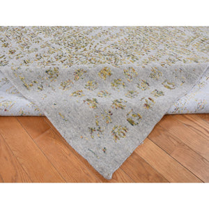 9'10"x14' Silk Gray, Broken and Erased Mamluk Design, Hand Loomed, Wool and Silk, Oriental Rug FWR522672