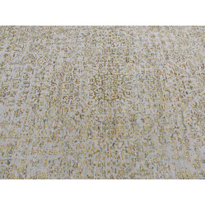 9'10"x14' Silk Gray, Broken and Erased Mamluk Design, Hand Loomed, Wool and Silk, Oriental Rug FWR522672