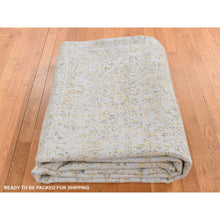 Load image into Gallery viewer, 9&#39;10&quot;x14&#39; Silk Gray, Broken and Erased Mamluk Design, Hand Loomed, Wool and Silk, Oriental Rug FWR522672