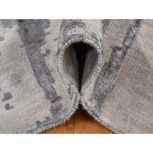8'10"x12'3" Agreeable Gray, Abstract Dripping Design, Wool And Pure Silk, Hand Knotted, Oriental Rug FWR522684