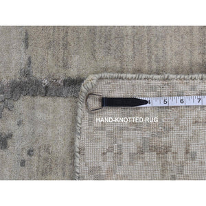 8'10"x12'3" Agreeable Gray, Abstract Dripping Design, Wool And Pure Silk, Hand Knotted, Oriental Rug FWR522684