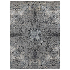 9'1"x12'2" Cloud Gray, Wool and Silk, Transitional Salt and Pepper Design, Hand Knotted, Oriental Rug FWR522690