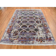 Load image into Gallery viewer, 9&#39;x12&#39; Little Princess Purple, COLORFUL ERASED ROSSETS, Sari Silk with Textured Wool, Hand Knotted, Oriental Rug FWR522696