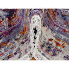 Load image into Gallery viewer, 9&#39;x12&#39; Little Princess Purple, COLORFUL ERASED ROSSETS, Sari Silk with Textured Wool, Hand Knotted, Oriental Rug FWR522696