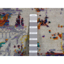 Load image into Gallery viewer, 9&#39;x12&#39; Little Princess Purple, COLORFUL ERASED ROSSETS, Sari Silk with Textured Wool, Hand Knotted, Oriental Rug FWR522696