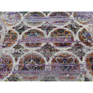 9'x12' Little Princess Purple, COLORFUL ERASED ROSSETS, Sari Silk with Textured Wool, Hand Knotted, Oriental Rug FWR522696