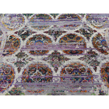 Load image into Gallery viewer, 9&#39;x12&#39; Little Princess Purple, Colorful Erased Rossets, Sari Silk With Textured Wool, Hand Knotted, Oriental Rug FWR522696