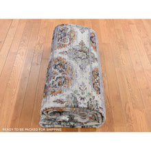 Load image into Gallery viewer, 9&#39;x12&#39; Little Princess Purple, COLORFUL ERASED ROSSETS, Sari Silk with Textured Wool, Hand Knotted, Oriental Rug FWR522696