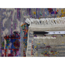 Load image into Gallery viewer, 9&#39;x12&#39; Little Princess Purple, COLORFUL ERASED ROSSETS, Sari Silk with Textured Wool, Hand Knotted, Oriental Rug FWR522696
