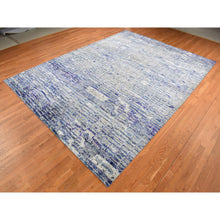 Load image into Gallery viewer, 9&#39;x12&#39;2&quot; Yale Blue With Purple, Diminishing Bricks Design, Sari Silk, Hand Knotted, Oriental Rug FWR522708