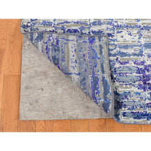 Load image into Gallery viewer, 9&#39;x12&#39;2&quot; Yale Blue With Purple, Diminishing Bricks Design, Sari Silk, Hand Knotted, Oriental Rug FWR522708