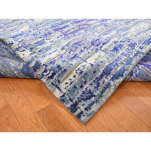 Load image into Gallery viewer, 9&#39;x12&#39;2&quot; Yale Blue With Purple, Diminishing Bricks Design, Sari Silk, Hand Knotted, Oriental Rug FWR522708