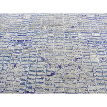 Load image into Gallery viewer, 9&#39;x12&#39;2&quot; Yale Blue With Purple, Diminishing Bricks Design, Sari Silk, Hand Knotted, Oriental Rug FWR522708