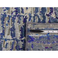 Load image into Gallery viewer, 9&#39;x12&#39;2&quot; Yale Blue With Purple, Diminishing Bricks Design, Sari Silk, Hand Knotted, Oriental Rug FWR522708
