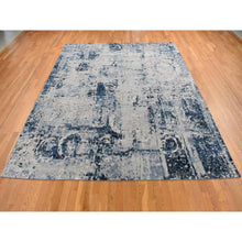 Load image into Gallery viewer, 9&#39;3&quot;x12&#39; Arsenic Gray, Hand Knotted, Broken And Erased Circles Design, Wool And Silk, Hi-lo Pile, Oriental Rug FWR522720