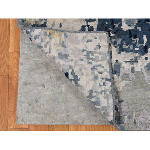 9'3"x12' Arsenic Gray, Hand Knotted, Broken And Erased Circles Design, Wool And Silk, Hi-lo Pile, Oriental Rug FWR522720
