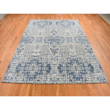 Load image into Gallery viewer, 9&#39;1&quot;x12&#39;2&quot; Queen Blue, Fence Obscured Design, Silk With Textured Wool, Hand Knotted, Oriental Rug FWR522732