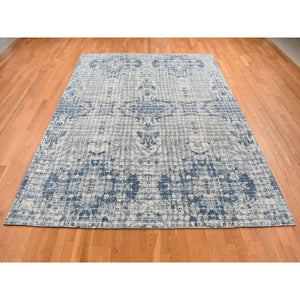 9'1"x12'2" Queen Blue, Fence Obscured Design, Silk With Textured Wool, Hand Knotted, Oriental Rug FWR522732