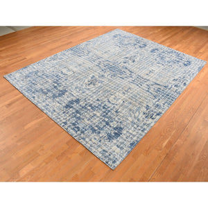 9'1"x12'2" Queen Blue, Fence Obscured Design, Silk With Textured Wool, Hand Knotted, Oriental Rug FWR522732