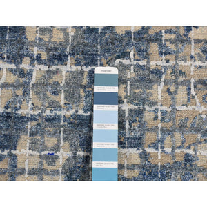 9'1"x12'2" Queen Blue, Fence Obscured Design, Silk With Textured Wool, Hand Knotted, Oriental Rug FWR522732