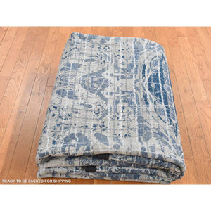 9'1"x12'2" Queen Blue, Fence Obscured Design, Silk With Textured Wool, Hand Knotted, Oriental Rug FWR522732