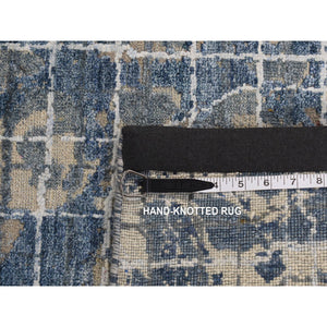 9'1"x12'2" Queen Blue, Fence Obscured Design, Silk With Textured Wool, Hand Knotted, Oriental Rug FWR522732