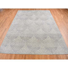 Load image into Gallery viewer, 8&#39;10&quot;x12&#39;1&quot; Silver Gray, Gold Leaf Design, Tone on Tone, Pure Silk, Hand Knotted, Oriental Rug FWR522744