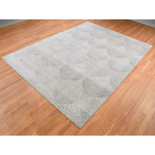 Load image into Gallery viewer, 8&#39;10&quot;x12&#39;1&quot; Silver Gray, Gold Leaf Design, Tone on Tone, Pure Silk, Hand Knotted, Oriental Rug FWR522744