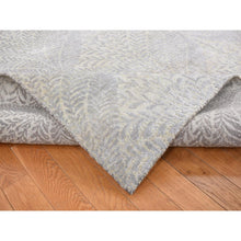 Load image into Gallery viewer, 8&#39;10&quot;x12&#39;1&quot; Silver Gray, Gold Leaf Design, Tone on Tone, Pure Silk, Hand Knotted, Oriental Rug FWR522744