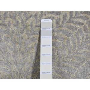 8'10"x12'1" Silver Gray, Gold Leaf Design, Tone on Tone, Pure Silk, Hand Knotted, Oriental Rug FWR522744